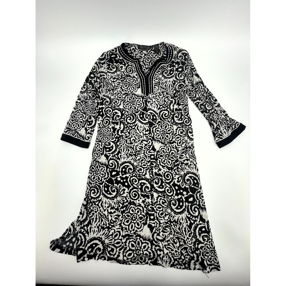 Noire Jasmine Rose Midi Dress Womens‎ S Black White Floral Split Neck Side Slit